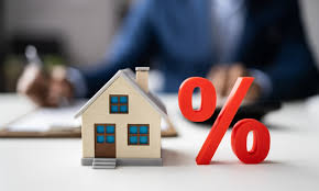 A house next to a percentage representing mortgage rate percentages which varies with each mortgage type <br>