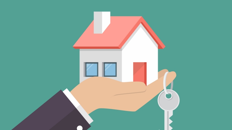 Buying a home infographic, with hand holding keys